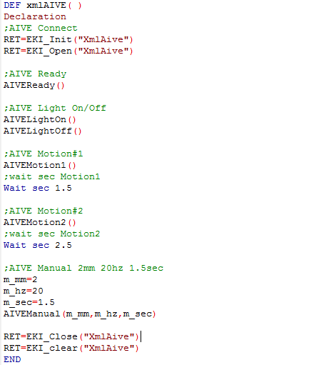 KRL 메인 루틴 — EKI_Init, EKI_Open, AIVEReady, AIVEManual